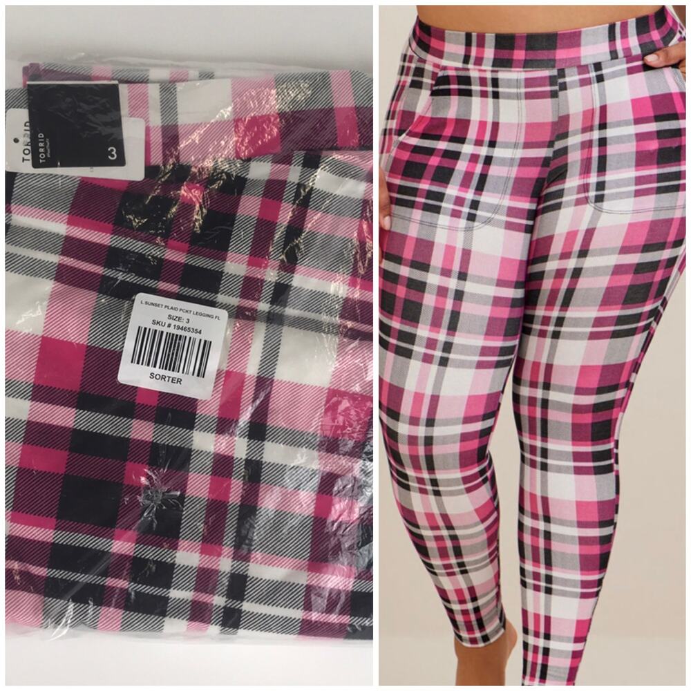 NWT Torrid Full-Length Pocket Legging Pull-On Pink Sunset Plaid Plus Size 3X